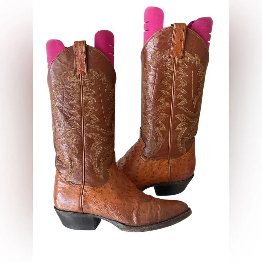 Panhandle Slim Cream Western Ostrich Boots Size:7D